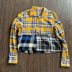 Yellow & Blue Plaid Flannel Shirt